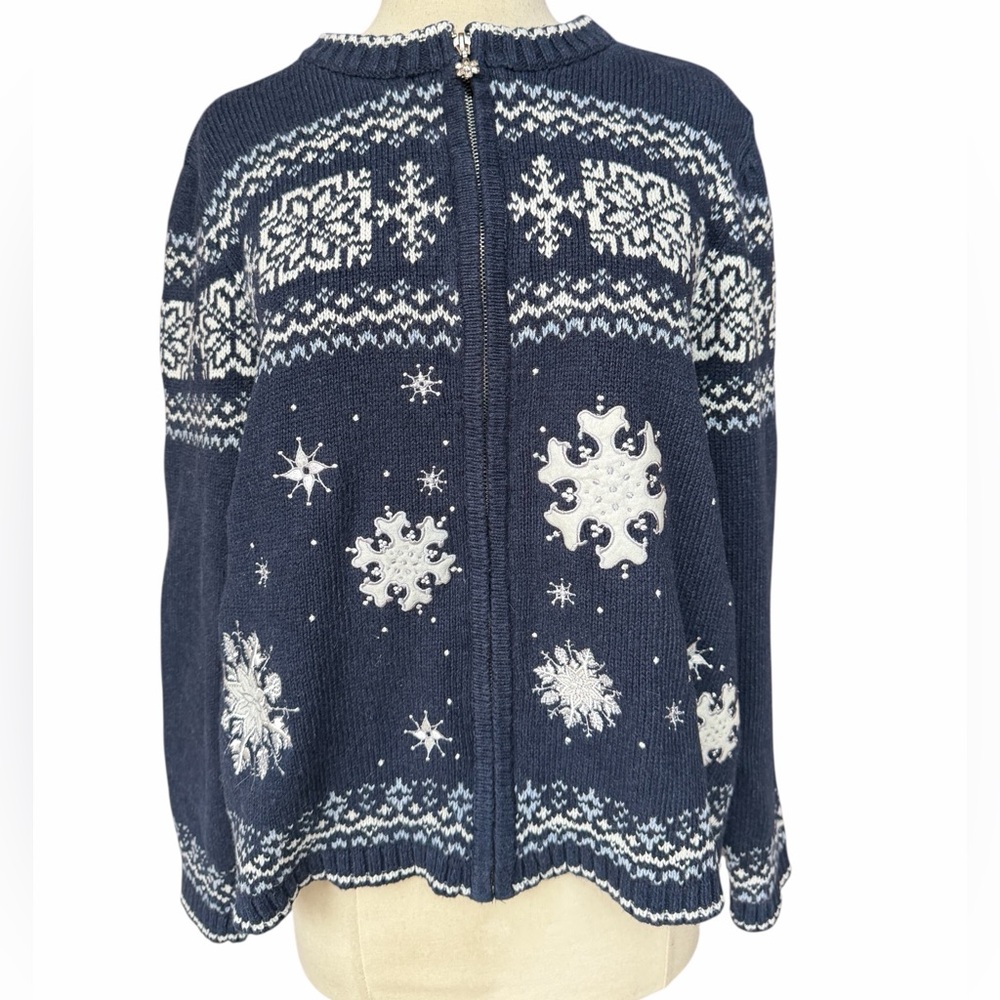 Late 1990s/Y2K‎ Croft & Barrow Fair Isle Snowflake Embroidered Appliqué Full Zip